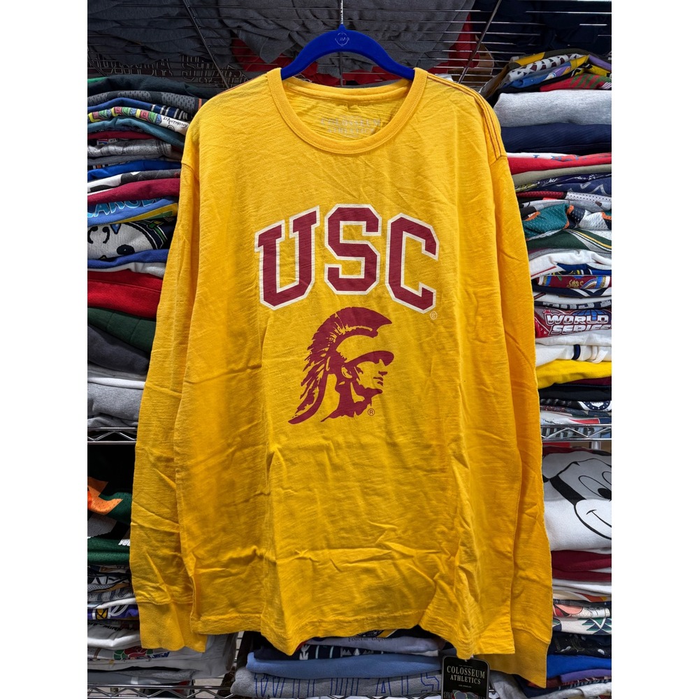 Colosseum Athletics USC Trojans Long Sleeve T-Shirt Yellow Slub Knit Mens XL NEW